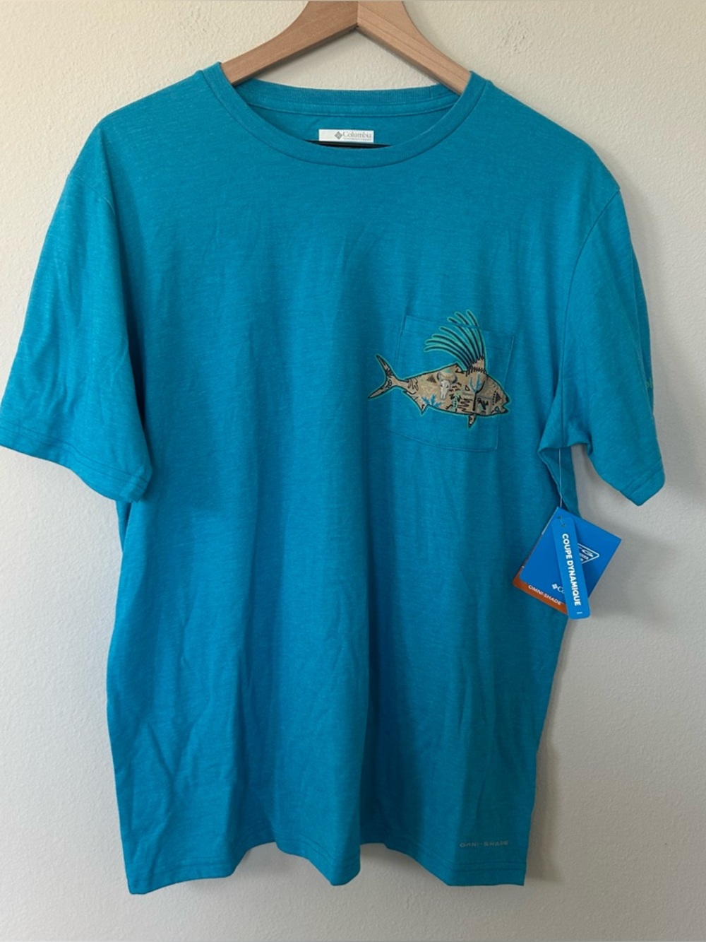 Columbia PFG Wild Cast Pocket Tee Mens Large Blue Fishing Shirt NWT